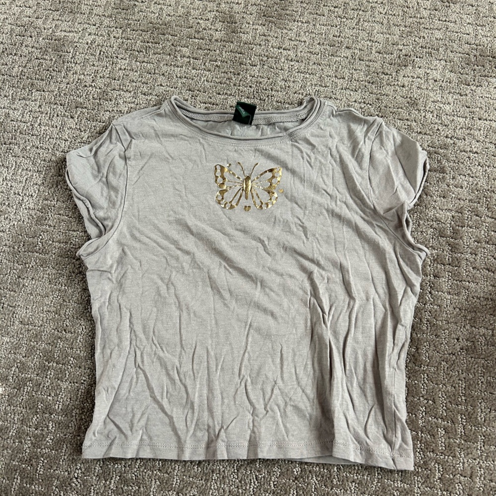 Gray T-Shirt with Gold Butterfly Design